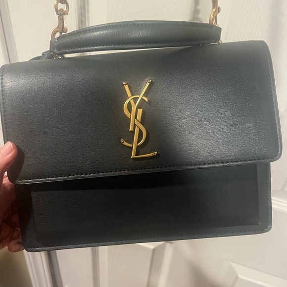 Yves Saint Laurent Black Shoulder Bag with Gold Logo